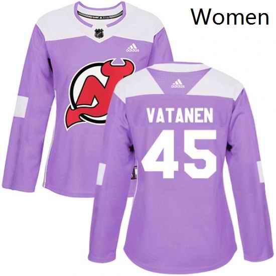 Womens Adidas New Jersey Devils 45 Sami Vatanen Authentic Purple Fights Cancer Practice NHL Jersey